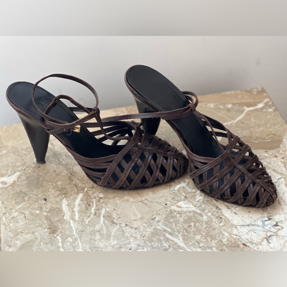 Prada wood heel sandal choc brown sz40